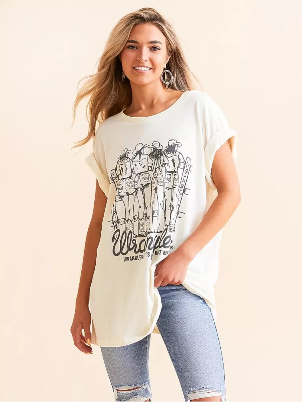 Wrangler “Wrangler Butts Drive Me Nuts” Cream Short-Sleeve OVERSIZED Graphic Tee